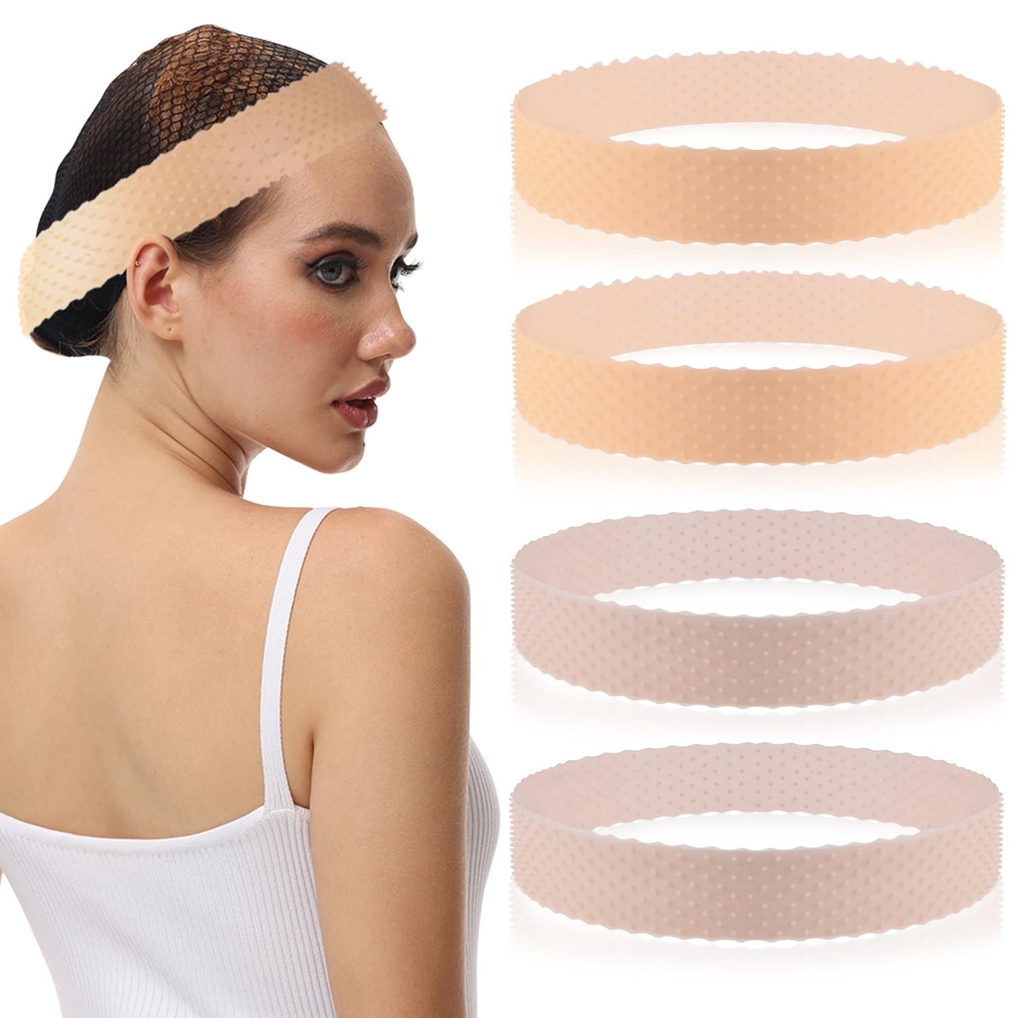 2 Pcs Wig Grip Band Silicone No-Slip Wig Grip Band Transparent Wig Band Adjustable Wig Band - Brown or skin colour