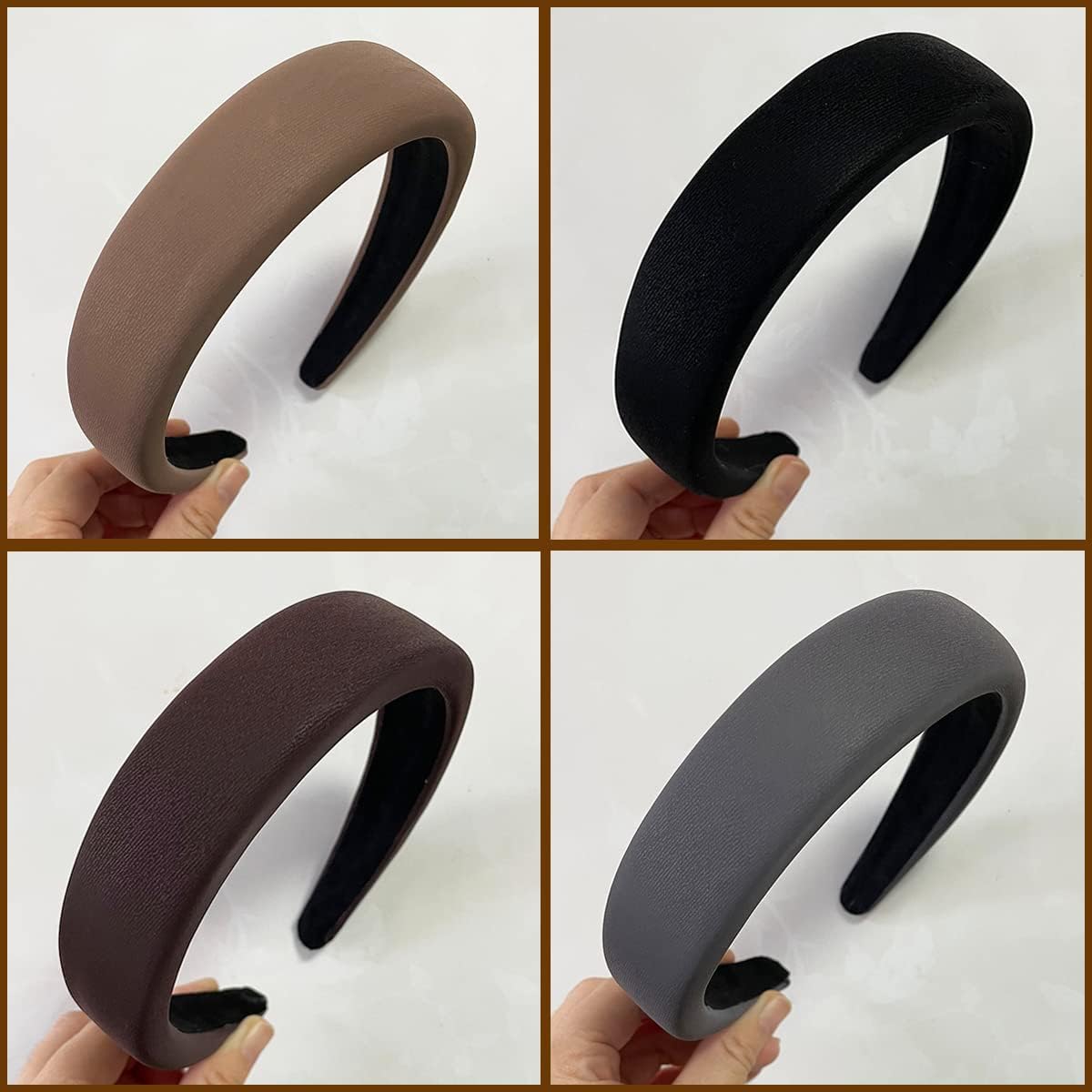 Set of 4 Padded Fashion Headbands For Women, Girls 1.2 inch Wide Leather Like Hairbands Soft Hairband