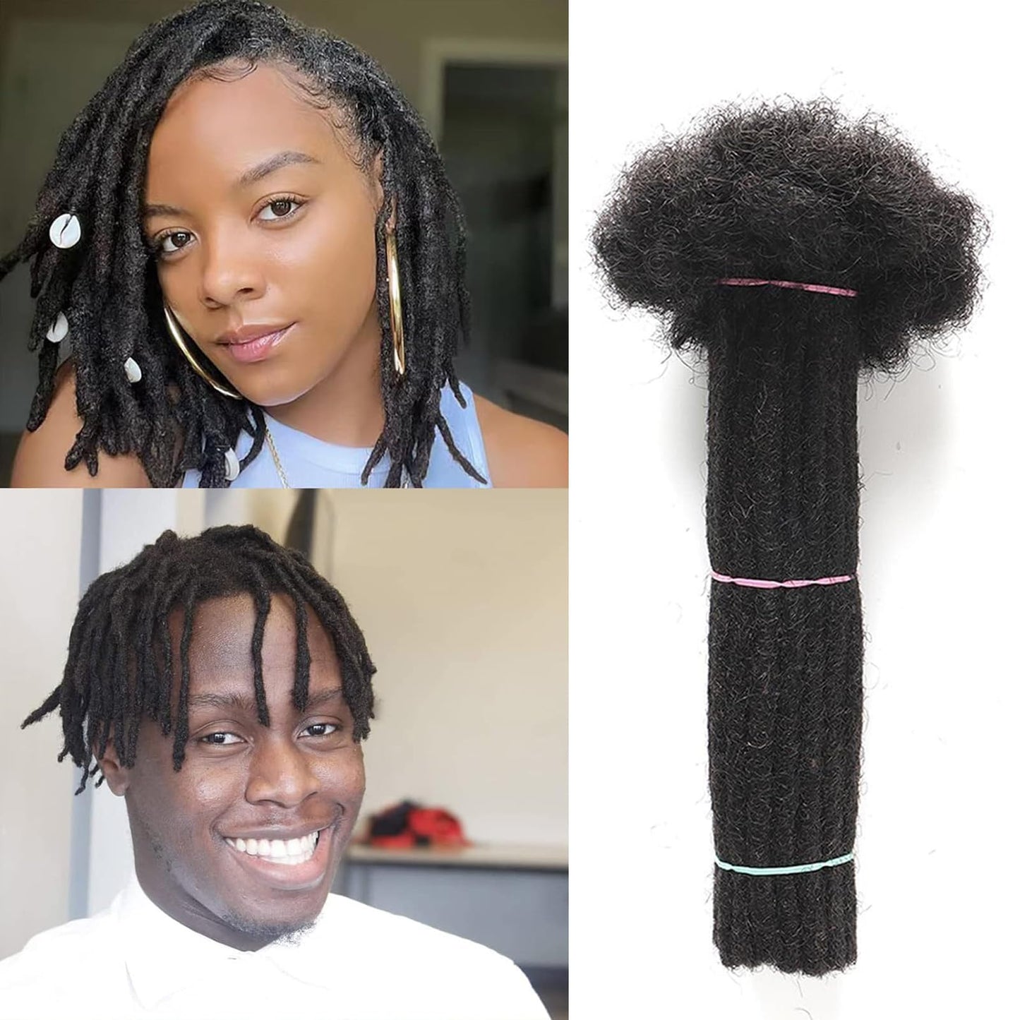 Alaleibaby 0.6cm Thickness 6 Inch 40Strands Real Human Hair Dreadlock Extensions for Man/Women Full Head Handmade Permanent loc Extensions Bundles Can Be Dyed Bleached Curled and Twisted