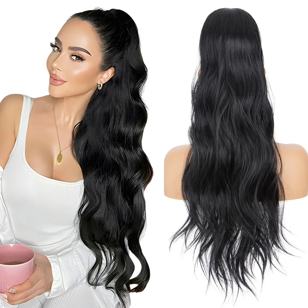 26" Rich Choices Ponytail Extension Clip in Ponytail Hair Extensions Straight Hair Extension Clip in Bundles Hair 26” Fake Pony - Black
