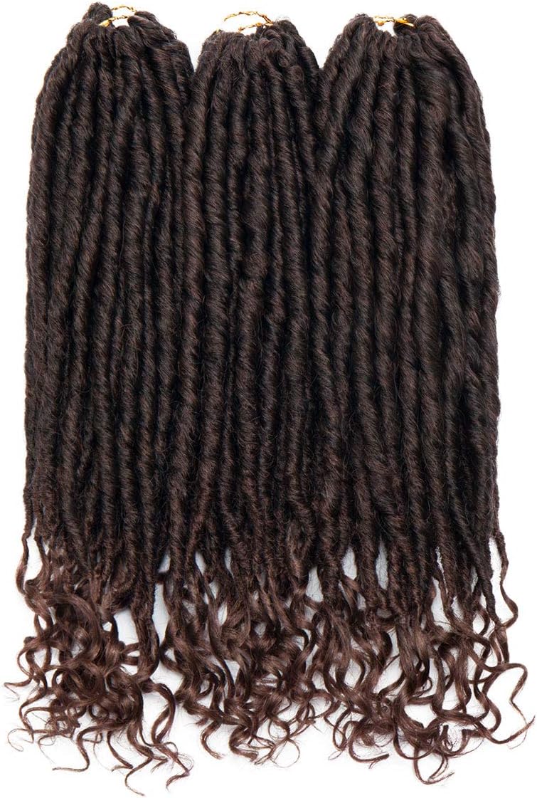 16" Goddess Crochet Braiding Hair Extensions Hairpieces with Wavy Curly Ends Faux Locs Hair Braids Crochet Locs for Women 16" 6 Bundles - Black mix Light Auburn