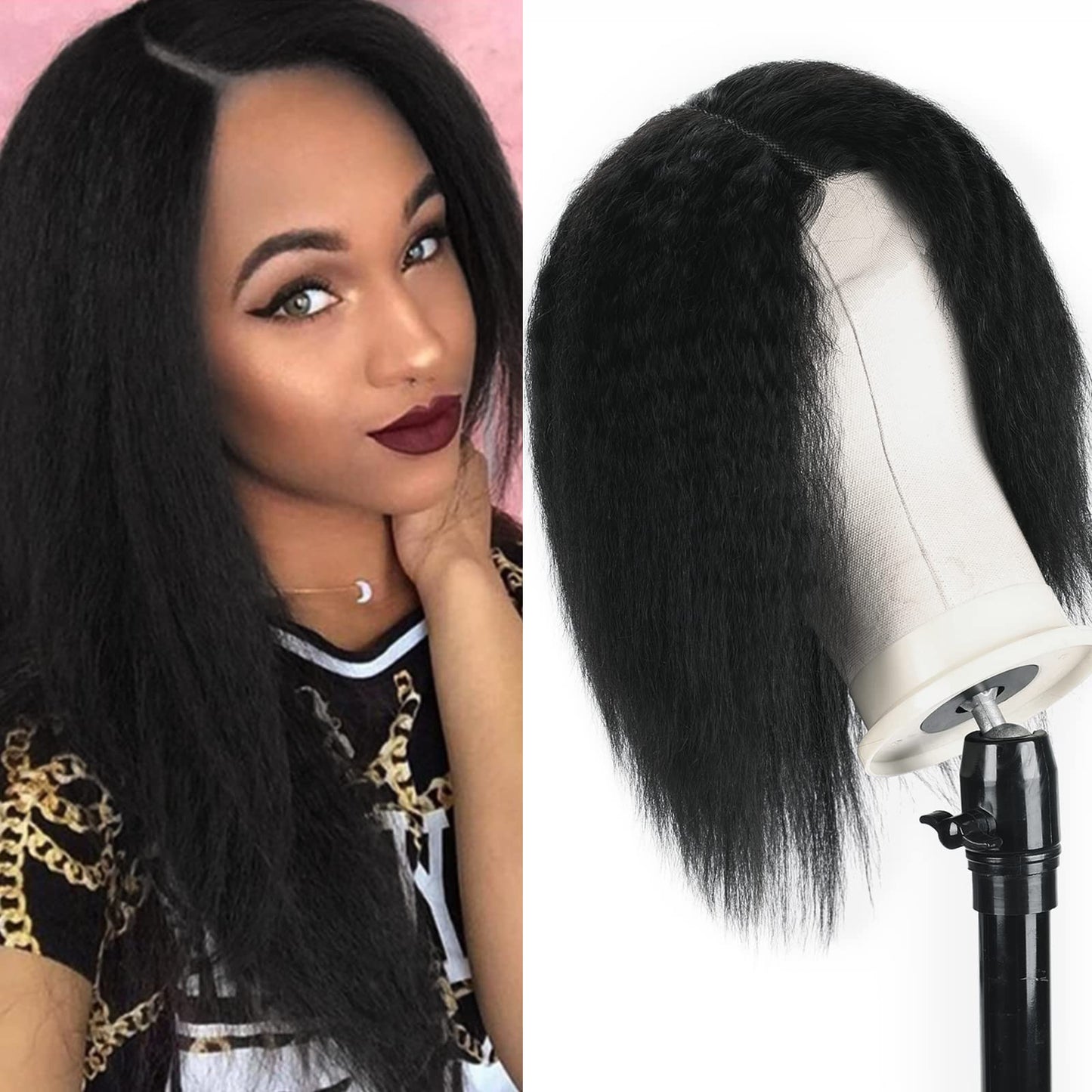 10in Blissource Human Hair Wig Short Kinky Straight Wigs Natural Colour