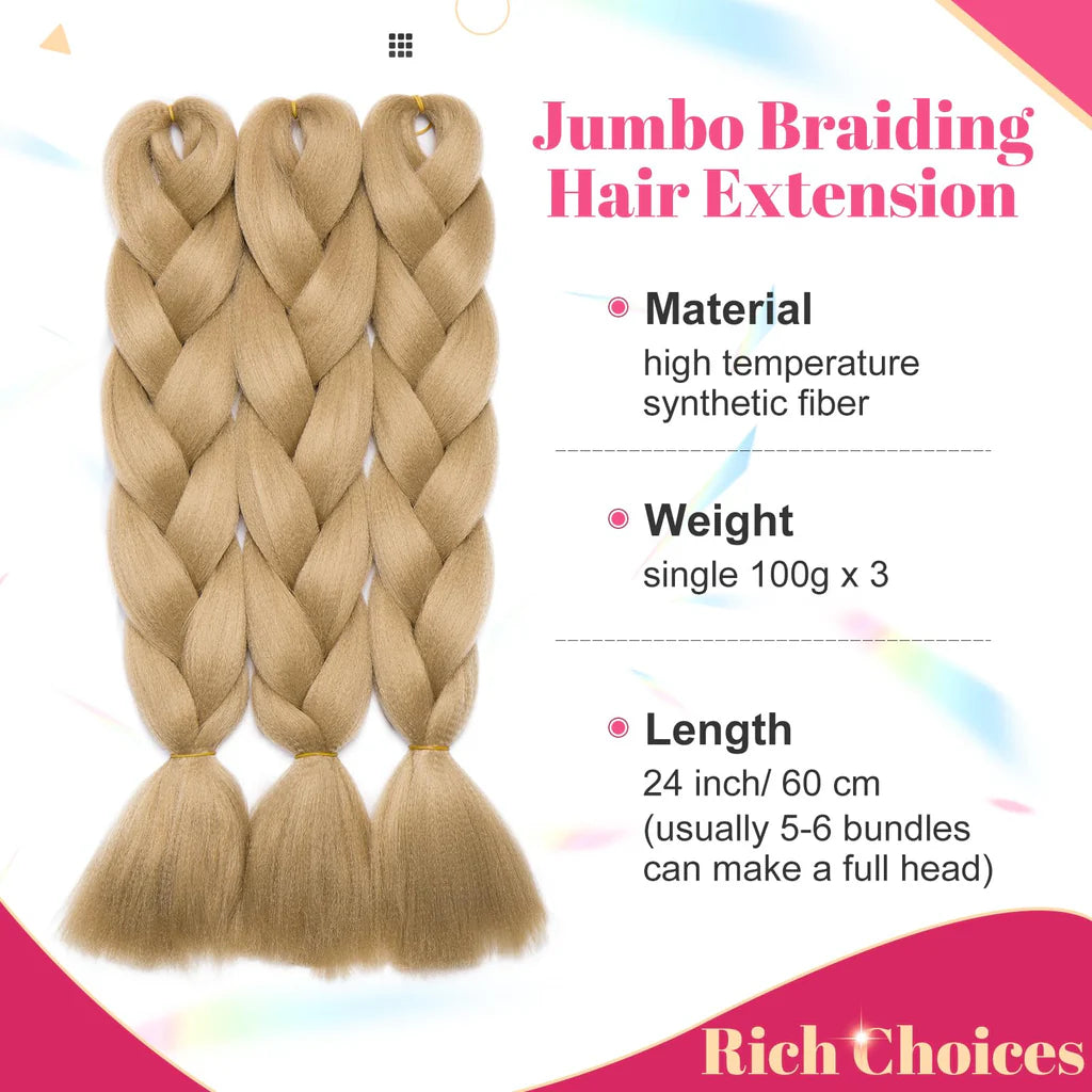 3 Pcs /300g 24'' Two Ombre Jumbo Braiding Hair Synthetic Braid Hair Extensions Black to Red Brown