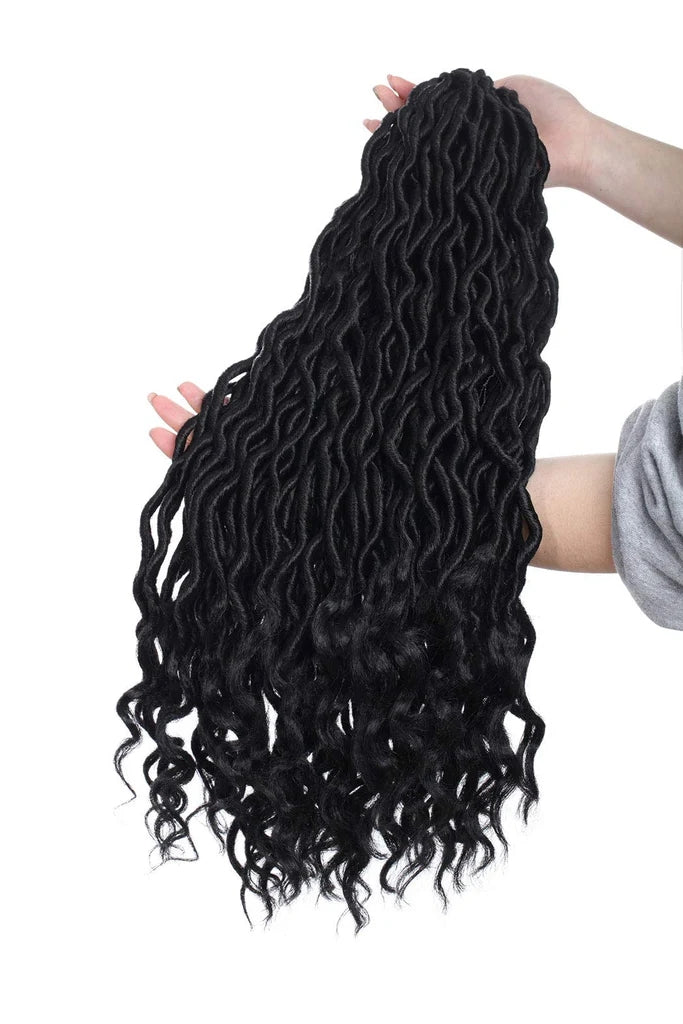 6 Bundles 20” Wave Faux Locs Crochet Hair With Curly Ends Deep Faux Locs Twist Braids Hair Extensions Goddess Locs Crochet Braiding Hair - Various colours