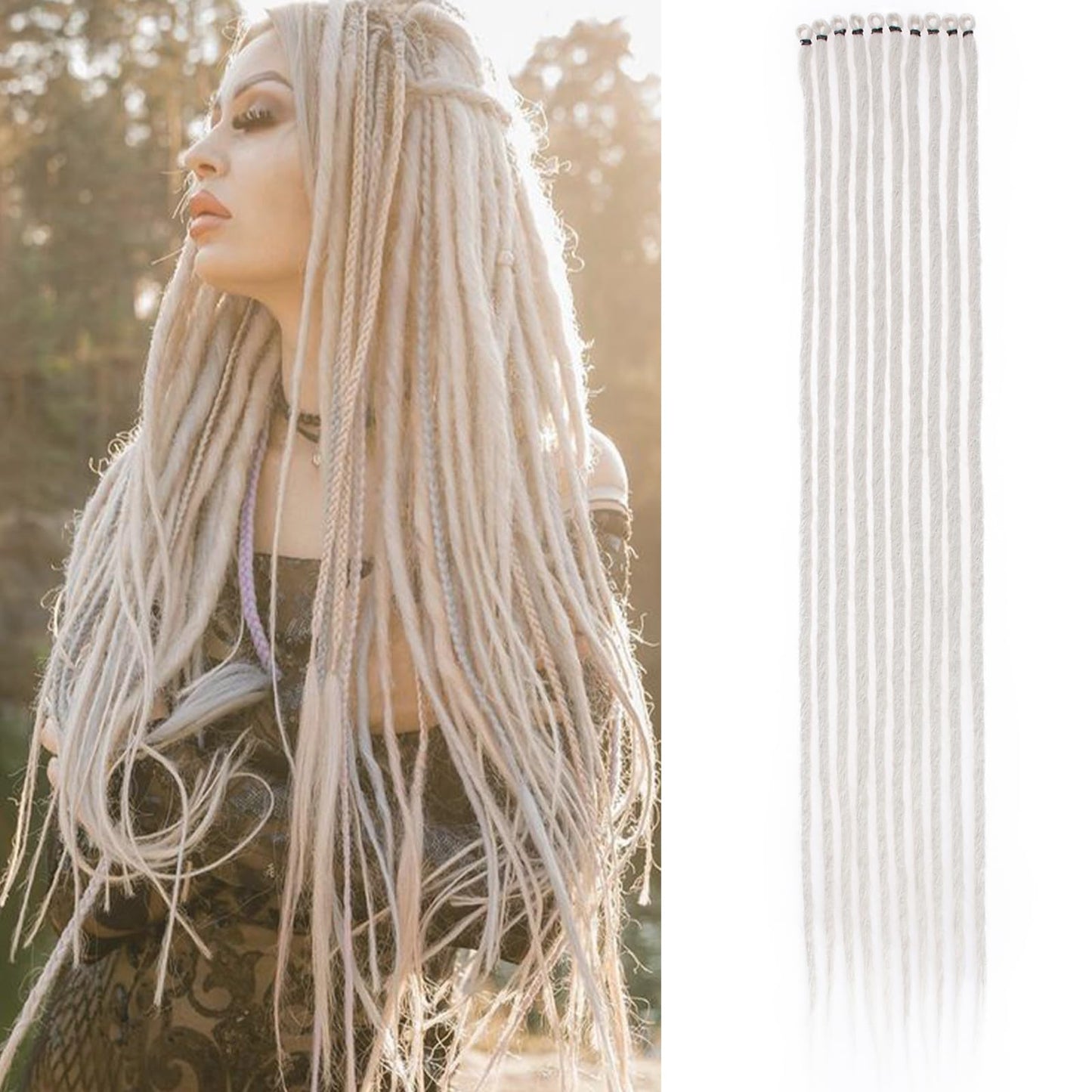 Samtress Dreadlock Extenisons 24 Inch Handmade Synthetic Dreadlocks 10 Strands grey Hair Extensions Loc Extension Crochet Braiding Hair Synthetic for Women (#grey)