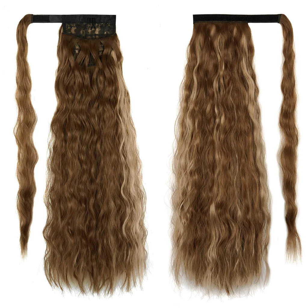 22in Long Curly Ponytail Extensions Kinky Curly Magic Paste Wavy - Dark blonde Mix Ginger