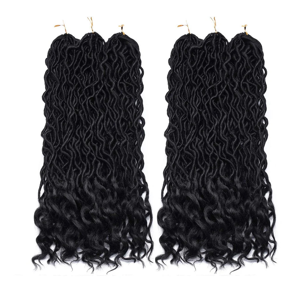6 Bundles 20” Wave Faux Locs Crochet Hair With Curly Ends Deep Faux Locs Twist Braids Hair Extensions Goddess Locs Crochet Braiding Hair - Various colours