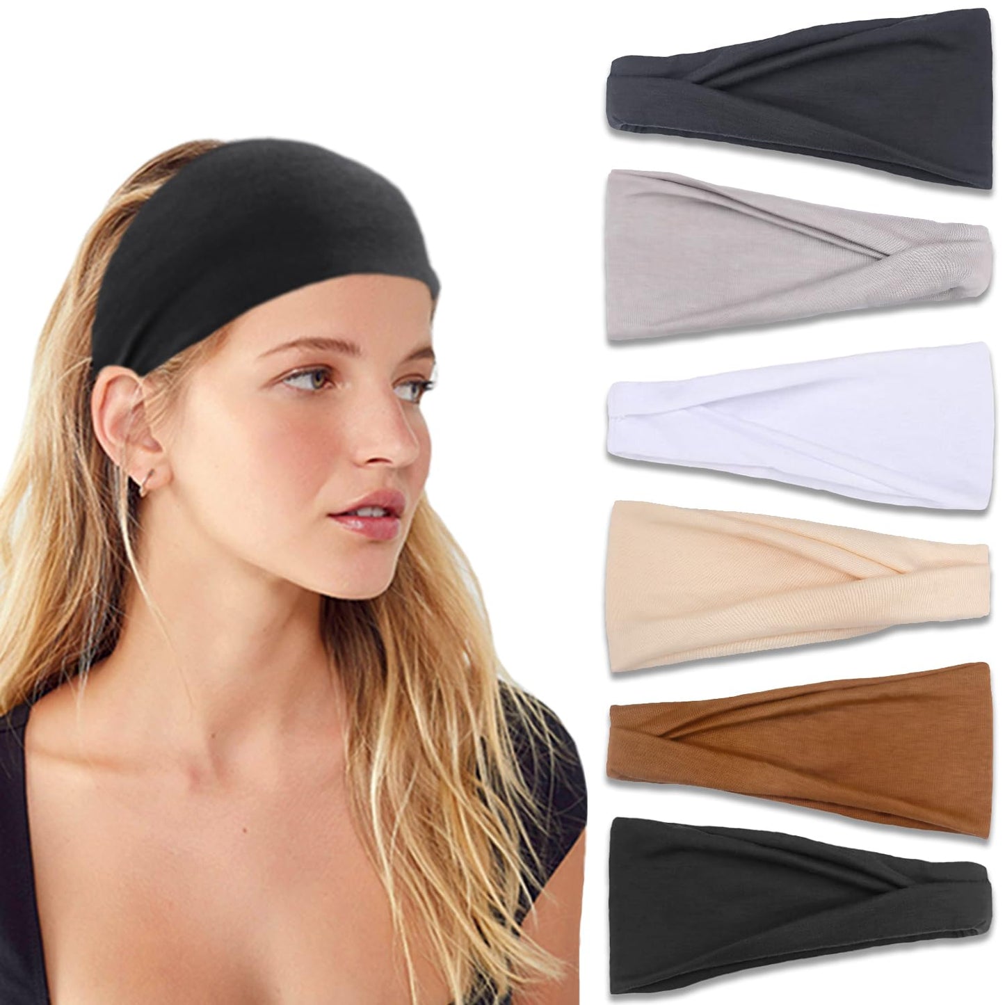 VENUSTE Headbands for Hair, Neutral Knotted Head Bands for Adults Hair Accessories, Wear for Yoga, Fashion, Working Out, Travel or Running, 6PCS