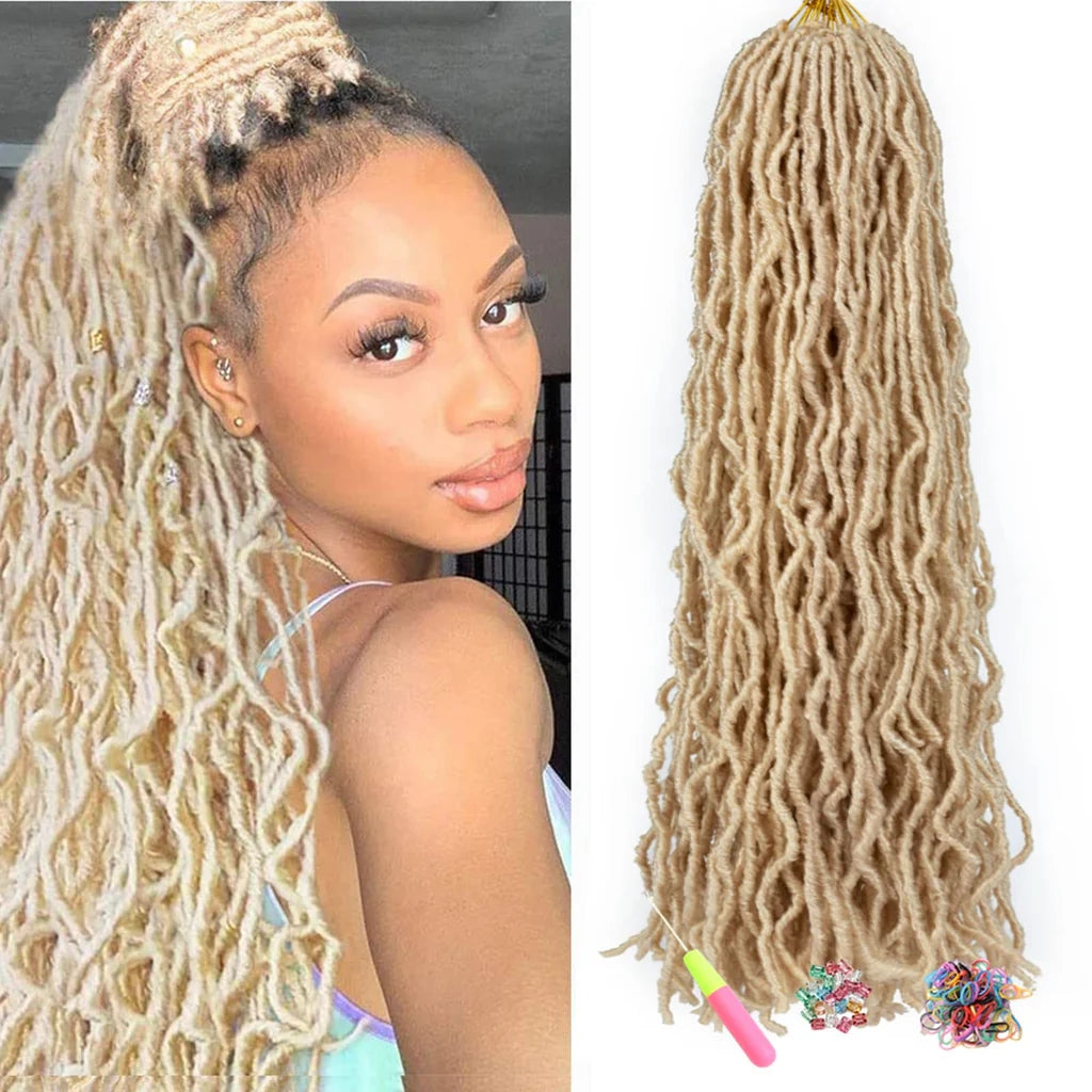 36 Inch Faux Locs Crochet Hair ShowJarlly 7 Packs Soft locs Goddess Curly Wavy Pre-lopped Goddess Locs Dreadlocs Synthetic Hair Extend Soft Locs Braiding Hair