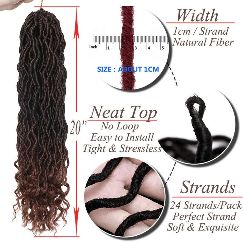 6 Bundles 20” Wave Faux Locs Crochet Hair With Curly Ends Deep Faux Locs Twist Braids Hair Extensions Goddess Locs Crochet Braiding Hair - Various colours