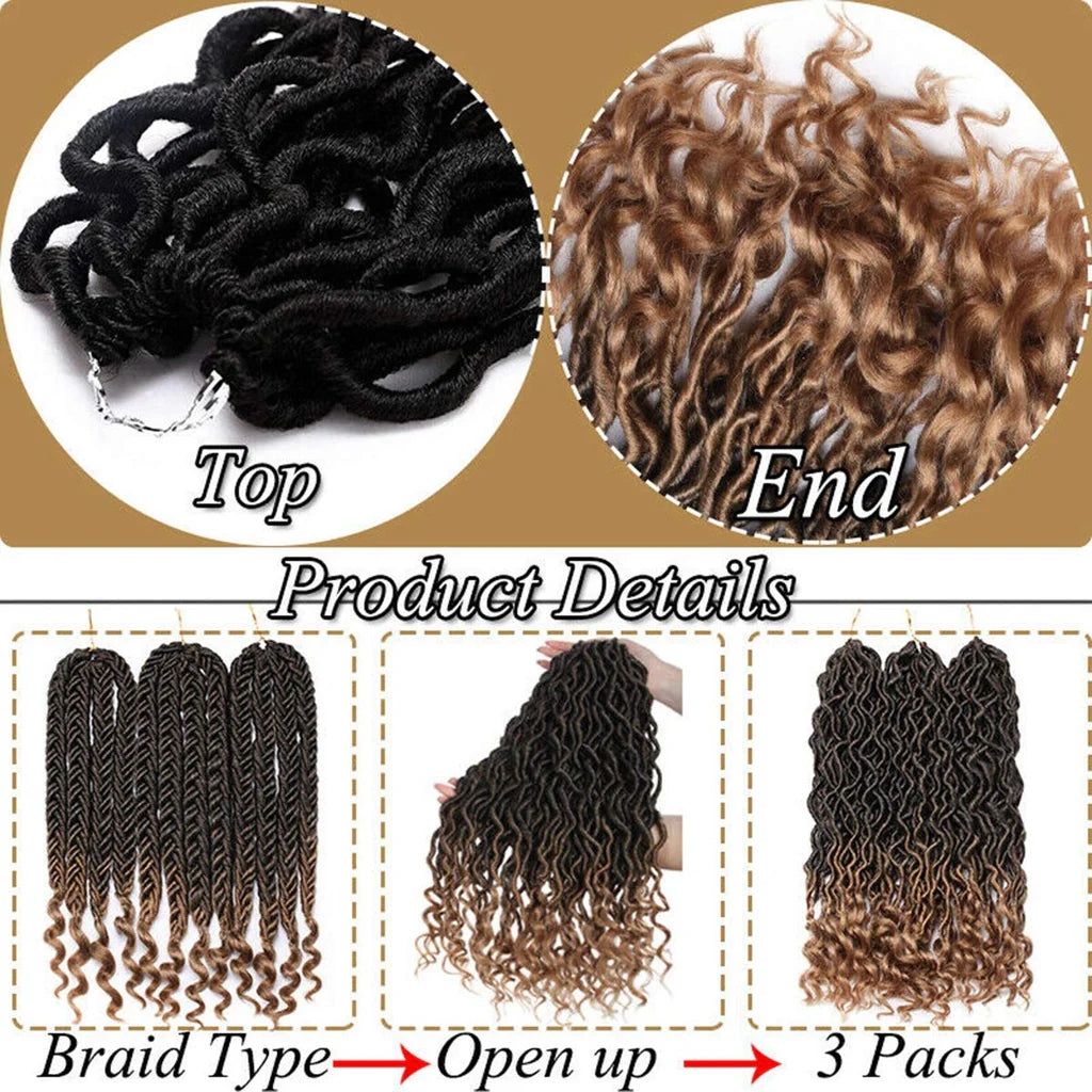 6 Bundles 20” Wave Faux Locs Crochet Hair With Curly Ends Deep Faux Locs Twist Braids Hair Extensions Goddess Locs Crochet Braiding Hair - Various colours
