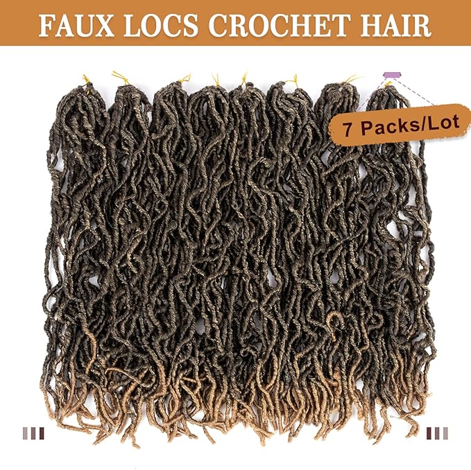 ShowJarlly 7 packs New Faux Locs Crochet Hair, Pre Looped Locs Braiding Hair 18 inch Extensible New Soft Locs Crochet Hair