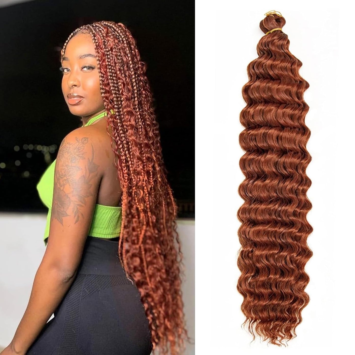 22 Inch Ginger Deep Wave Crochet Hair Extensions – 350# (4 Pack)