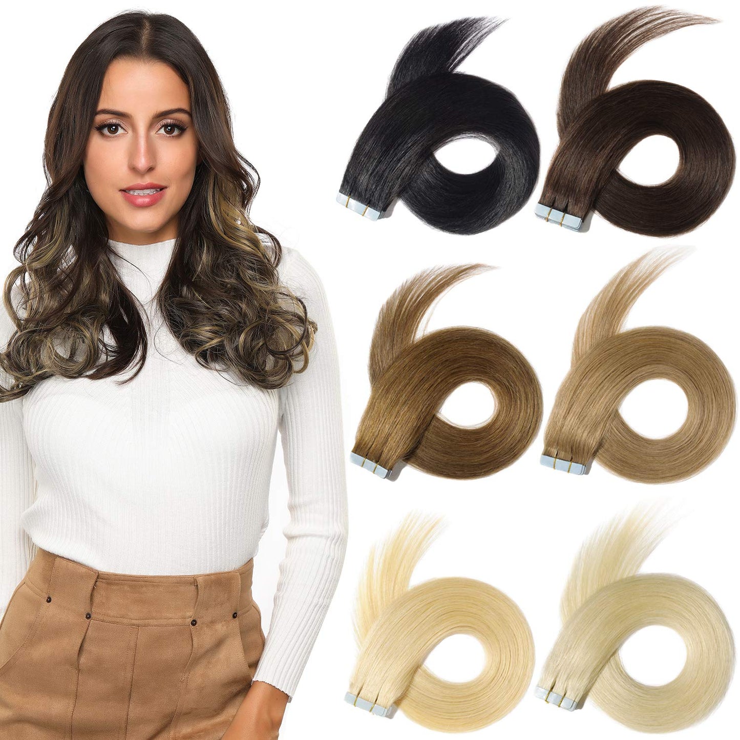 Yamel Tape in Hair Extensions Remy Human Hair, Secure Skin Weft Hair Extensions Seamless Upgraded 50g/Pack 20Pcs 18 Inch Dark Brown, 2#