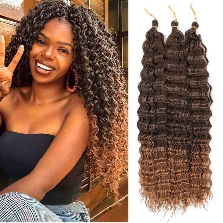 22 Inch Ombre Deep Wave Crochet Hair Extensions – T30# (5 pc)