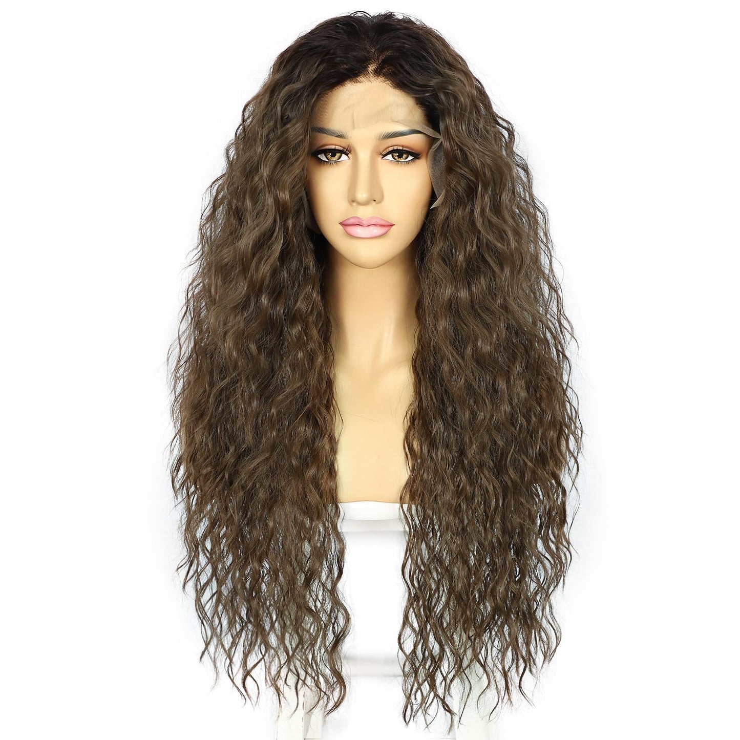 Sapphirewigs Curly Lace Front Wig Dark Brown Curly Synthetic Wigs for Women 13x3, Heat Resistant Wig, 26inch