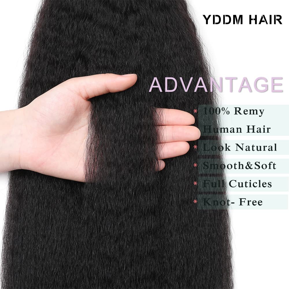 YDDM Kinky Straight Tape in Hair Extensions, Human Hair, Black Kinky Straight, Tape in Extensions, 26inch 20Pcs 50g