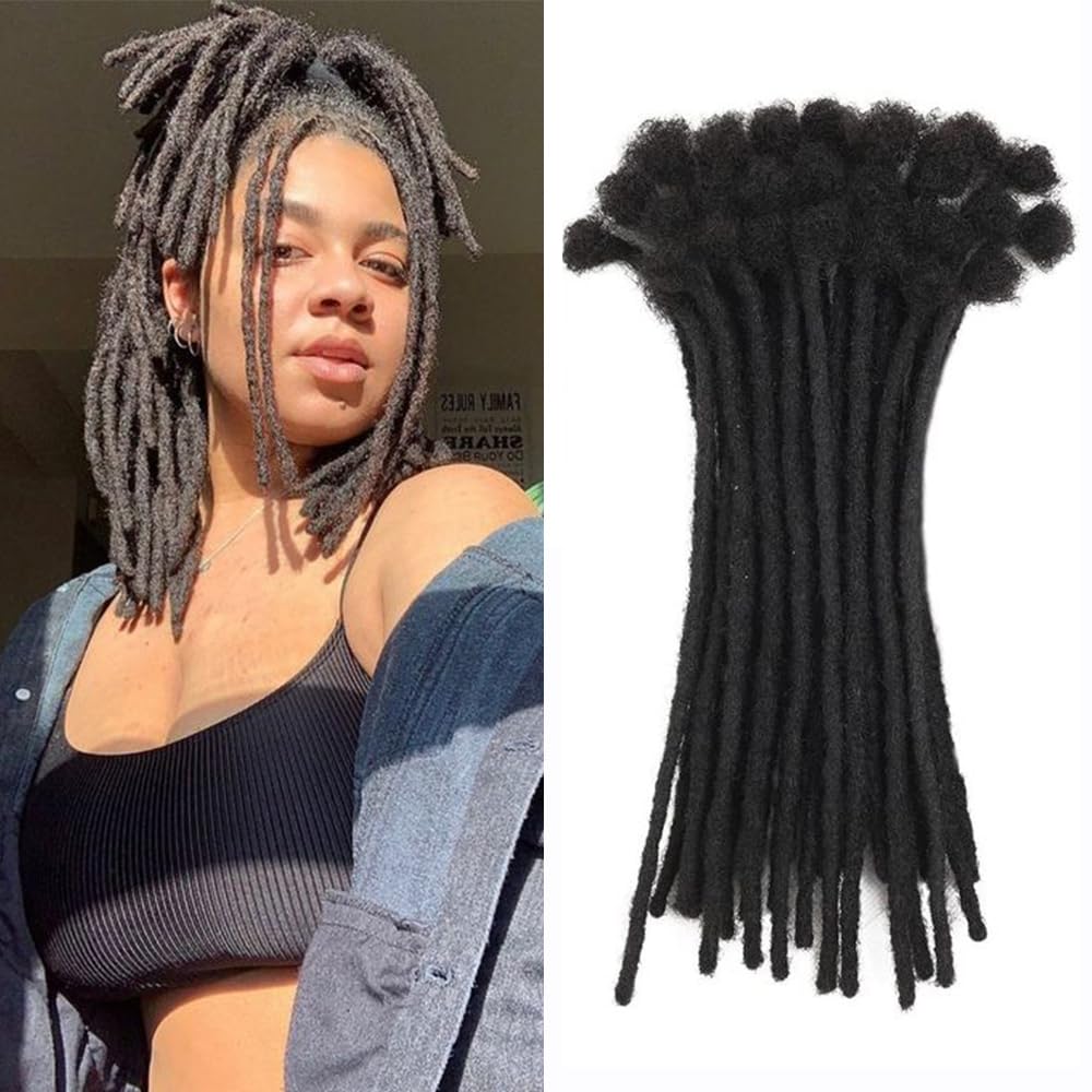 100% Human Hair Dreadlock Extensions 0.6cm Thickness 6 Inch 40 Strands Full Head Handmade Permanent loc Extensions Bundles Can Be Dyed Bleached Curled and Twisted for Man/Women/Child (1B)