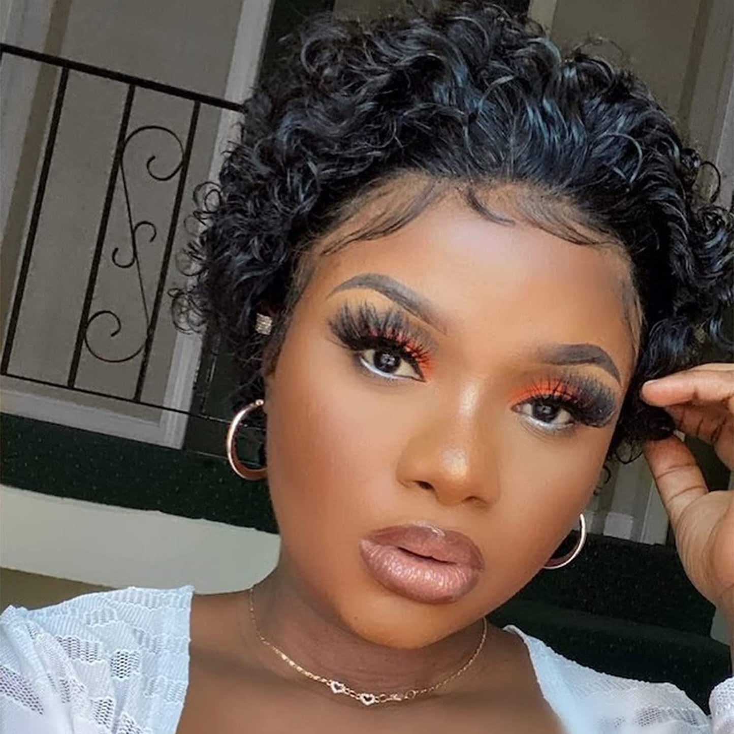 Fereowth Ombre Short Curly Lace Front Wigs Human Hair Wigs for Black Women Brown 1B/27 Pixie Cut Wigs Human Hair Short Curly Human Hair Wigs Pre Plucked with Baby Hair 150% Density