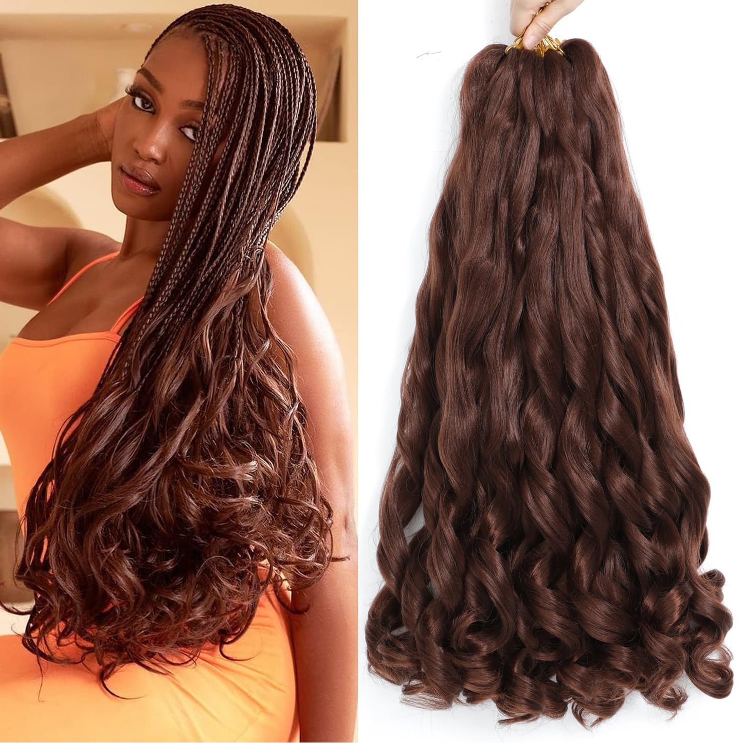 French Curl Braiding Hair 22 Inch 8 Packs Curly Braiding Hair Pre Stretched French Braiding Hair French Curl Crochet Braids Curl Braiding hair extensions for braiding (33#, 22 Inch (Pack of 8))