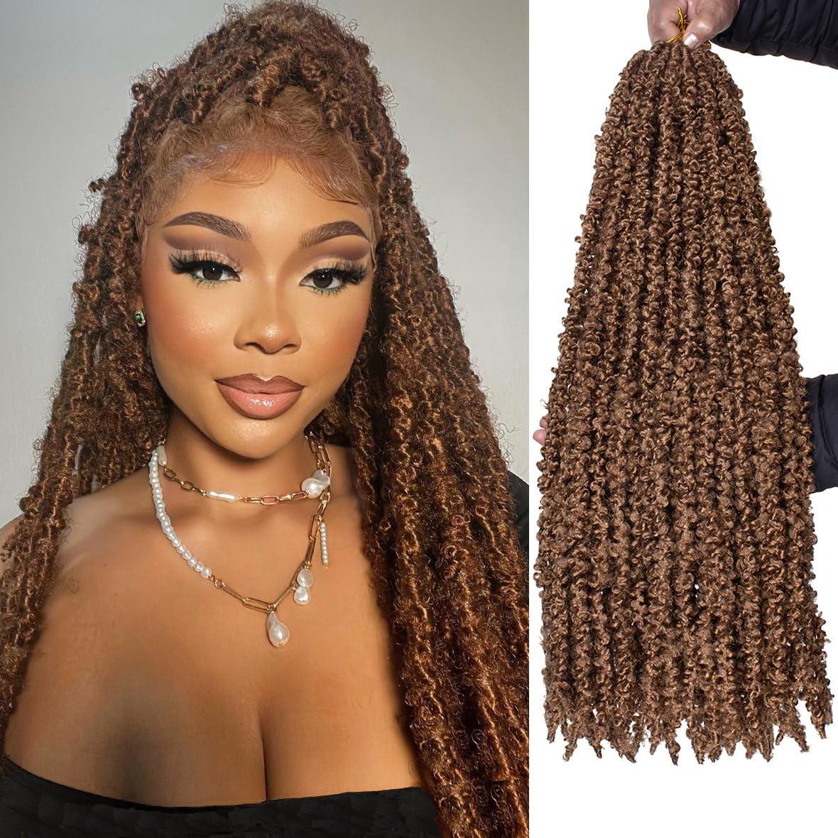 Leeven 24 Inch Butterfly Locs Crochet Hair 2 Packs Pre Looped Distressed Faux Locs Crochet Braids Synthetic Brown Crochet Hair Extensions 27#