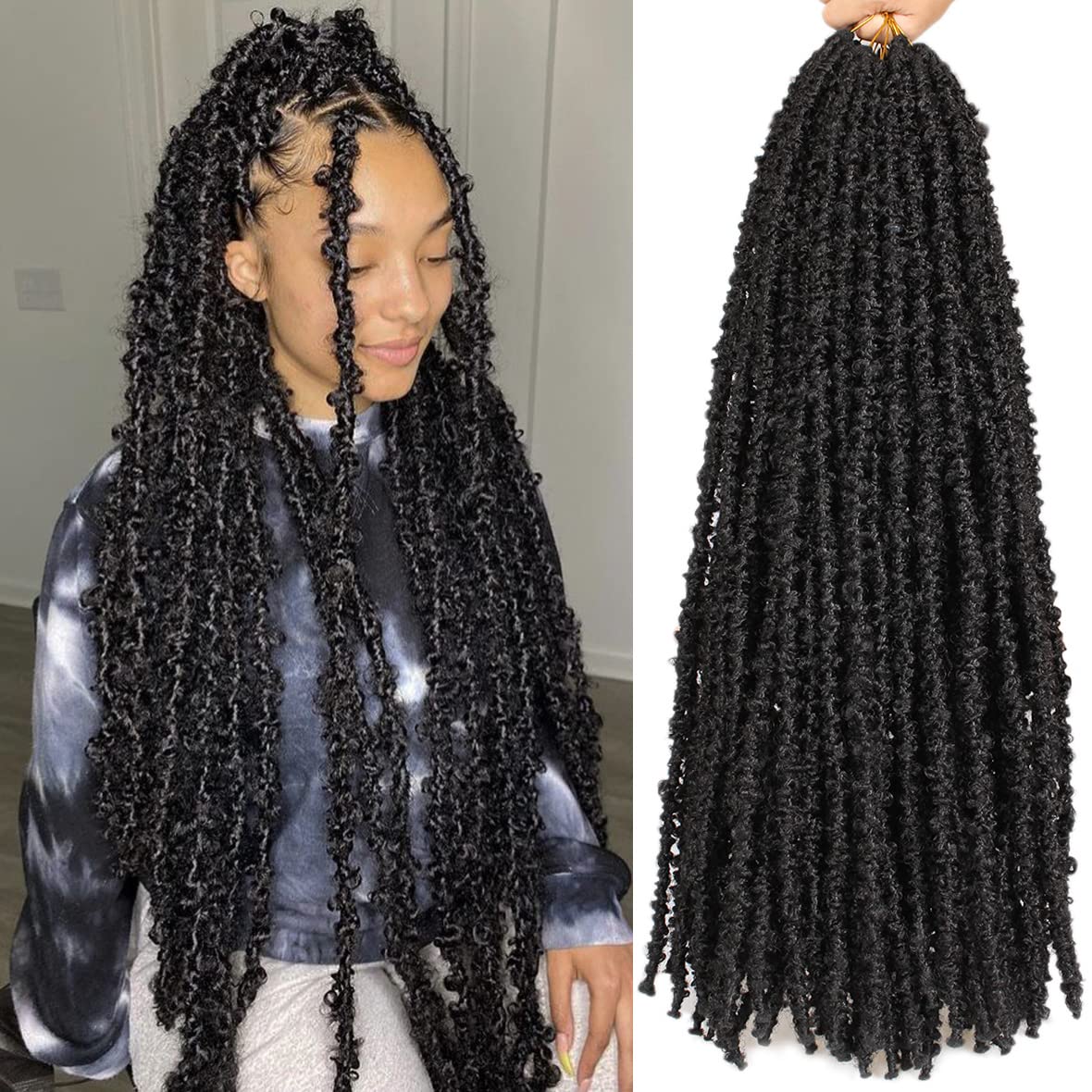 Leeven 30 Inch Distressed Faux Locs 5 Packs Long Butterfly Faux Locs Crochet Hair Synthetic Crochet Braids Pre-looped Soft Locs Crochet Locs Hair Extensions 1B#
