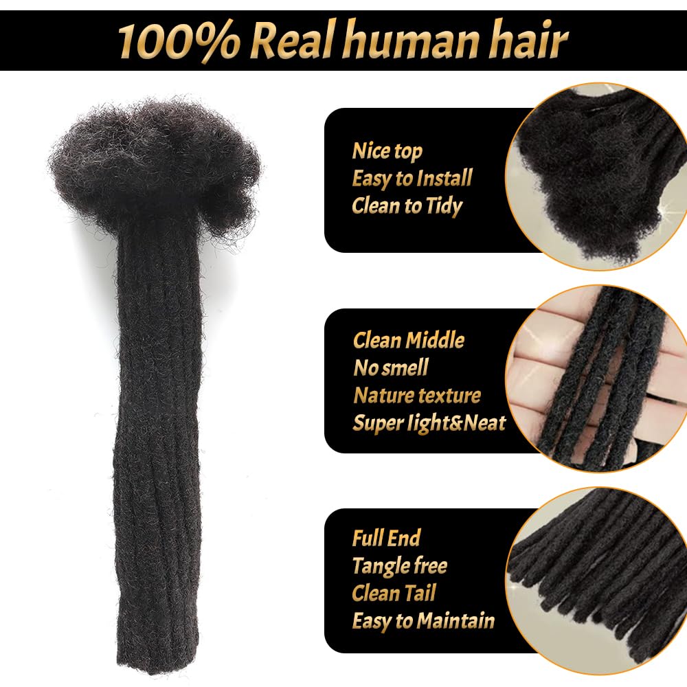 100% Human Hair Dreadlock Extensions 0.6cm Thickness14Inch Full Head Handmade Permanent loc Extensions Bundles Can Be Dyed Bleached Curled and Twisted for Man/Women/Kid (1B, 14Inch/20Strands)