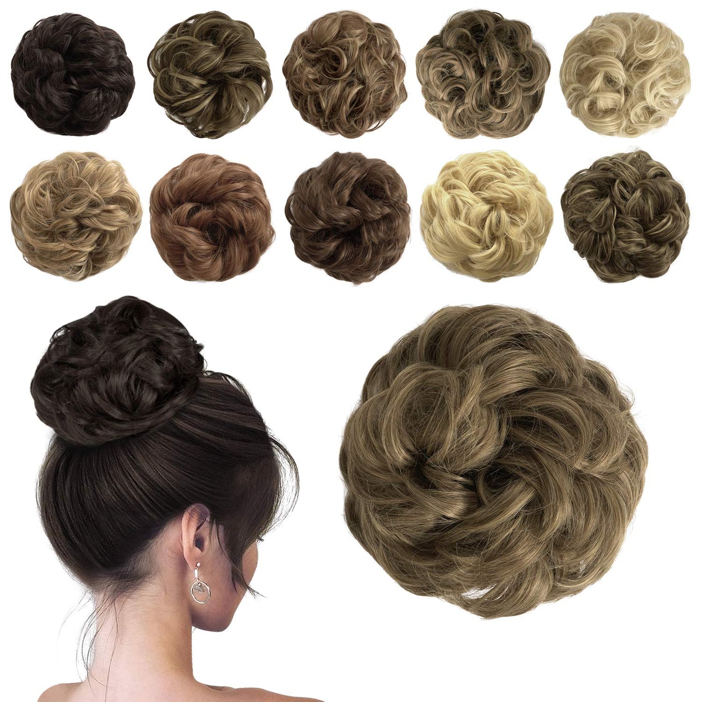 Sofeiyan Messy Bun Hair Piece Synthetic Curly Updo Hair Scrunchies Chignon Hairpiece Extensions for Women Girls