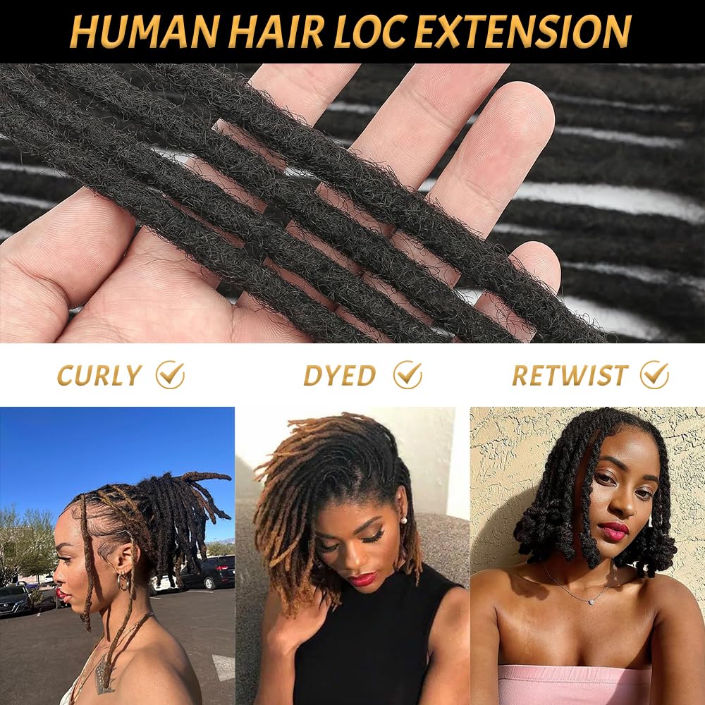 100% Human Hair Dreadlock Extensions 0.6cm Thickness14Inch Full Head Handmade Permanent loc Extensions Bundles Can Be Dyed Bleached Curled and Twisted for Man/Women/Kid (1B, 14Inch/20Strands)