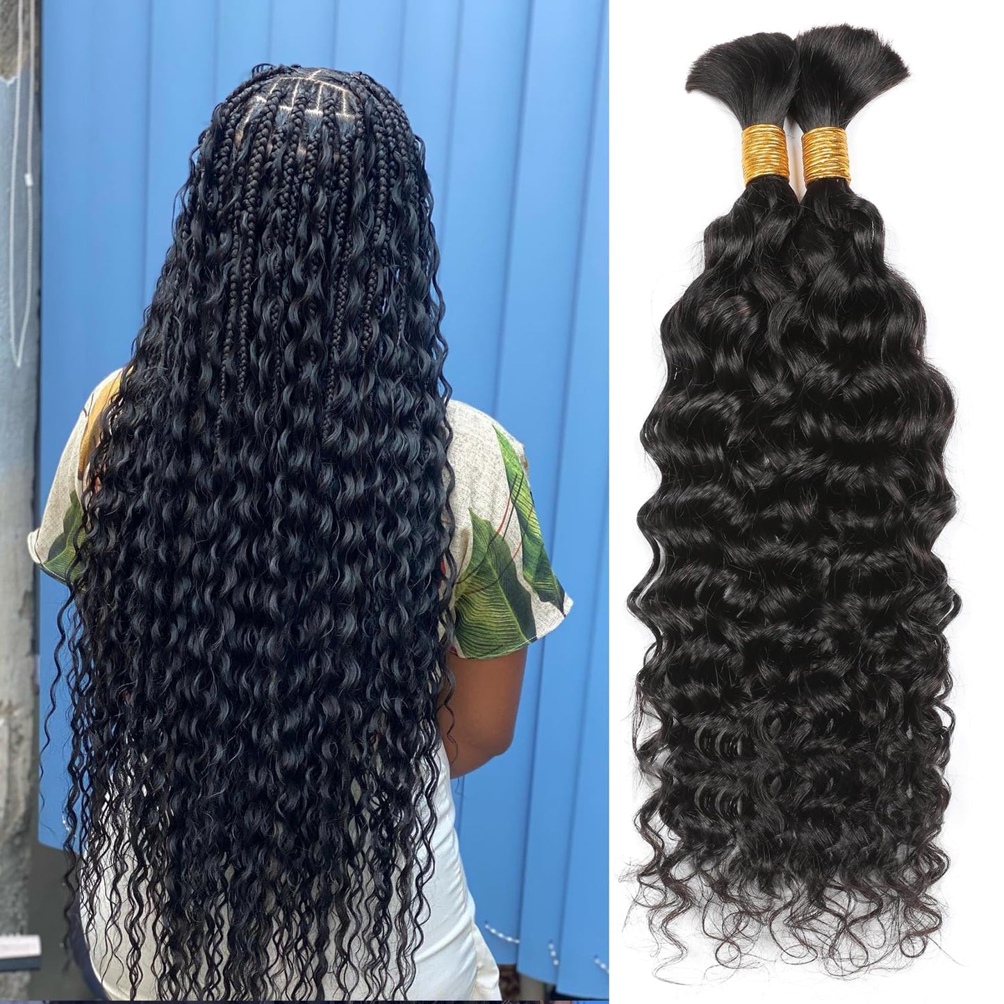 LIANLIAN Human Braiding Hair 2 Bundles 100g 24Inch Deep Wave Bulk Human Hair for Braiding Virgin Curly Braiding Bulk for Boho Braids Wet and Wavy Human Braiding Hair, black