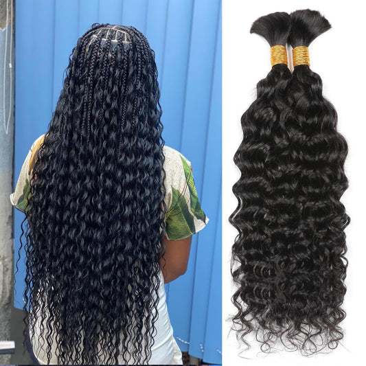 LIANLIAN Human Braiding Hair 2 Bundles 100g 24Inch Deep Wave Bulk Human Hair for Braiding Virgin Curly Braiding Bulk for Boho Braids Wet and Wavy Human Braiding Hair, black