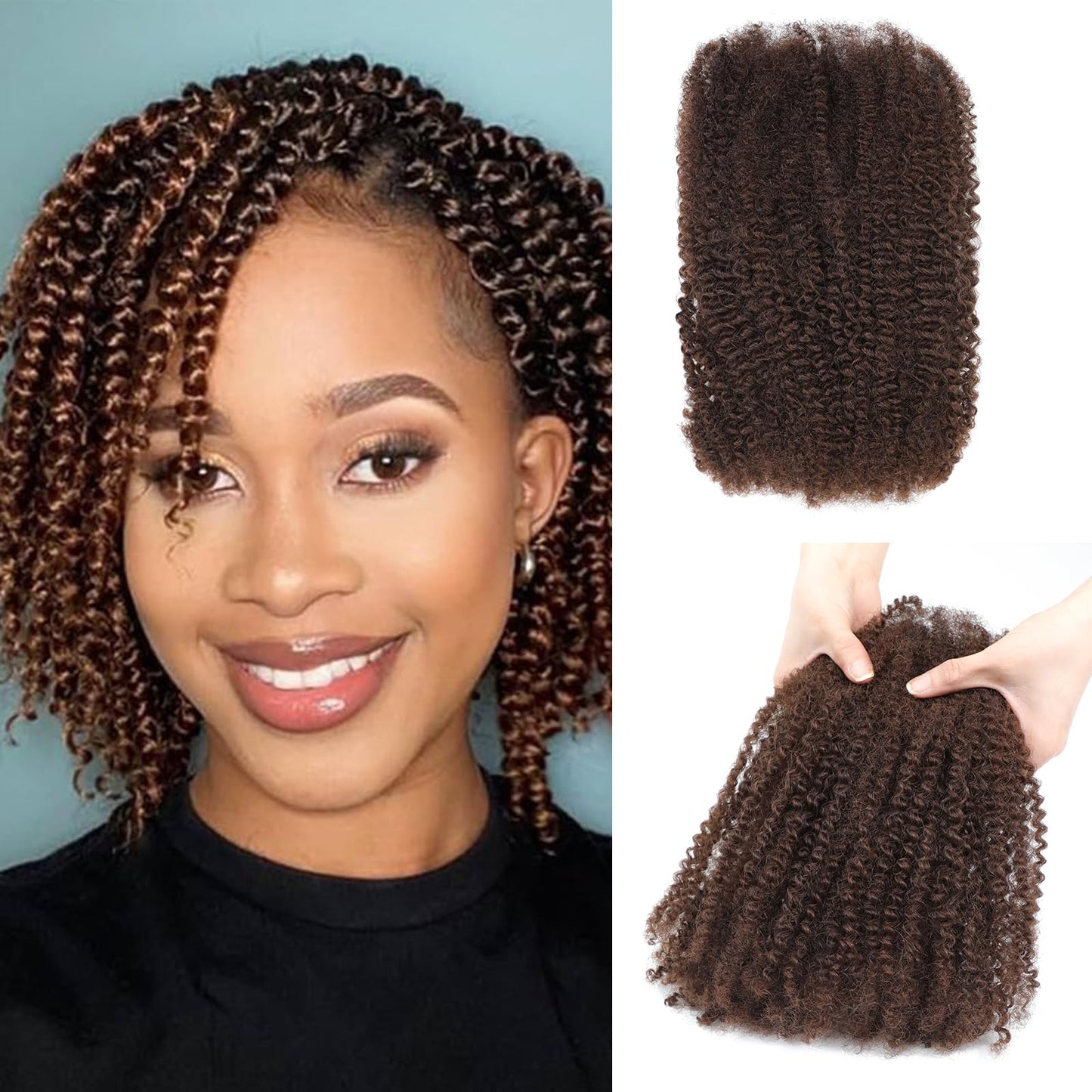 Humistwbiu Afro Kinkys Bulk Human Hair for Dreadlocks Extensions 30g/Pack Repair Locs/Twists/Braids 4C Afro Kinky Curly Human Hair, Medium Brown 14 Inch #4 and 16 inch #1B