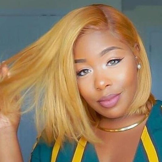 Short blond hair realistic chemical fiber hair cover - Gold