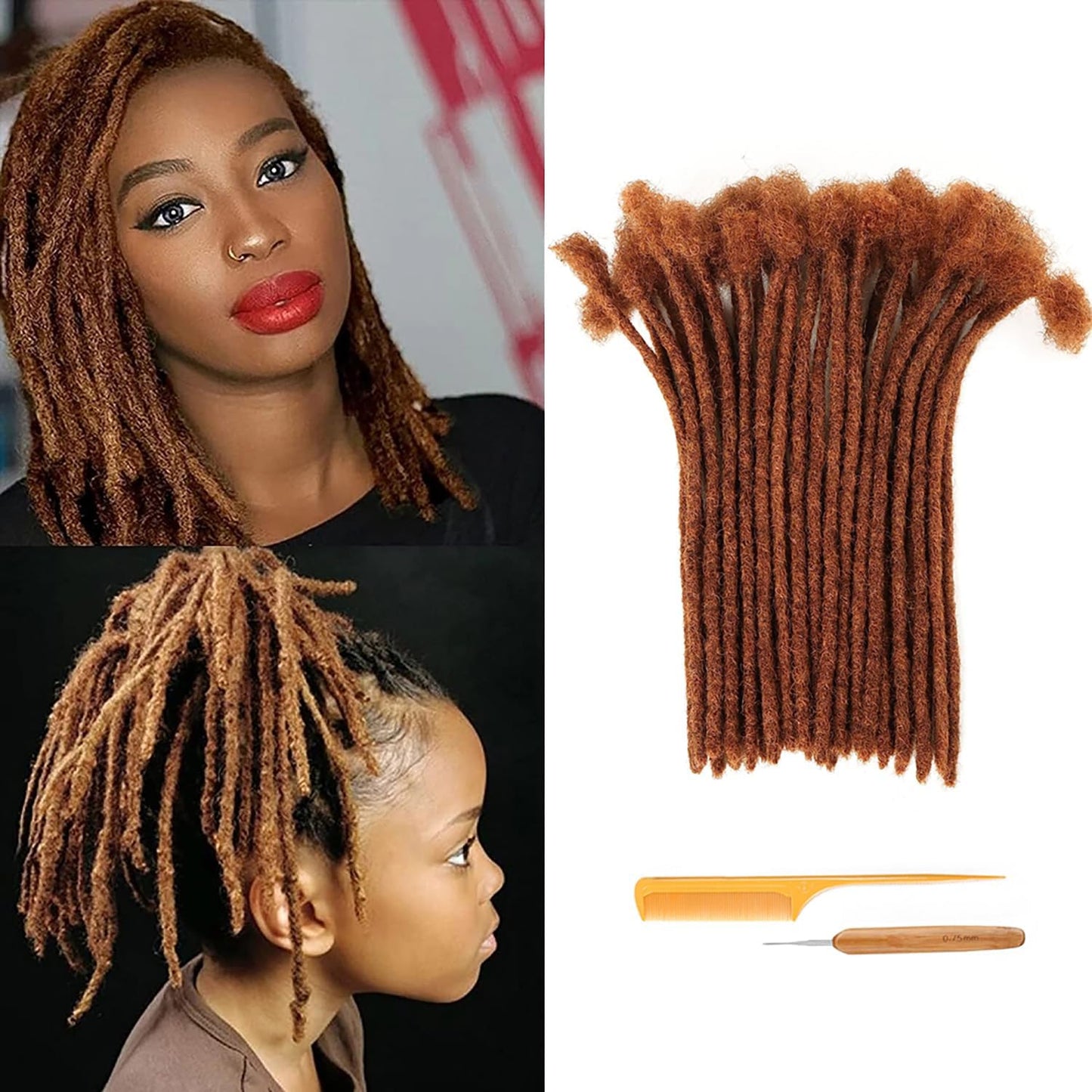 Ainimiu Dreadlock Extensions Thin 0.6cm Real Human Hair 30 Strands Handmade Permanent Look - 10in,  #30