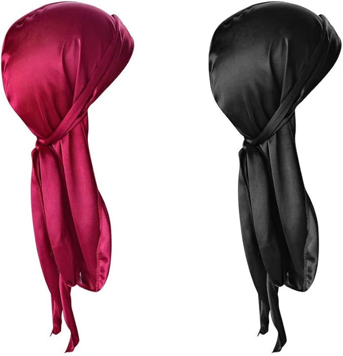 RED/BLK 2 Pcs Silky Durag Caps Headwrap