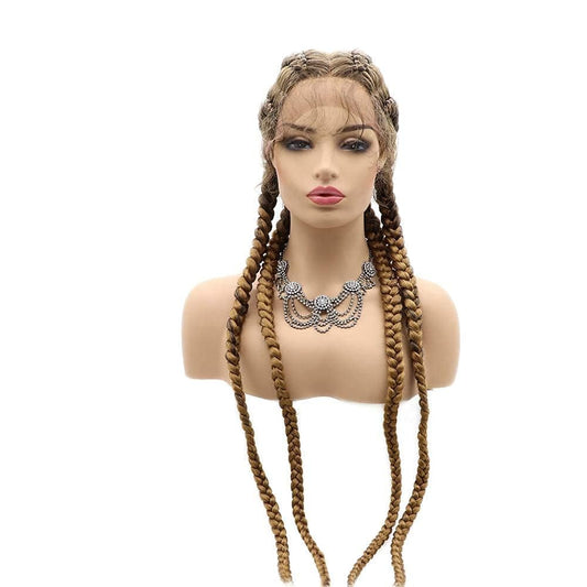 RainaHair Black Braided Wigs 4x Twist Cornrow Braided Wig with Baby Hair X Pression Braiding Hair Synthetic Lace Front Wigs f