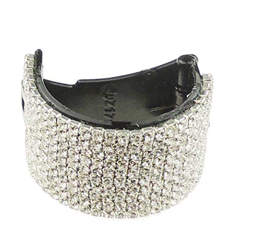 Ladies Girls Diamante Sparkly Round Small Pony Tail Holder Banana Clip Claw (Black Large)