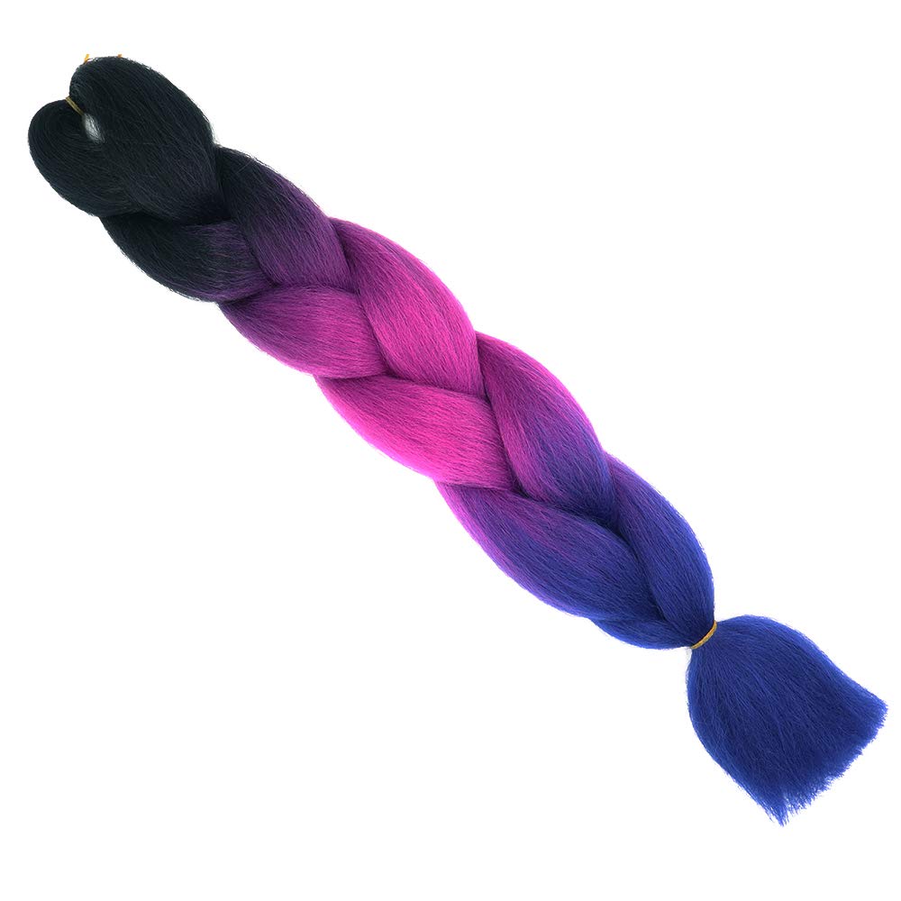 24" Braiding Hair Extension Jumbo Braids Synthetic Kanekalon Box Braid Heat Resistant (Black, Fuchsia, Blue Purple)