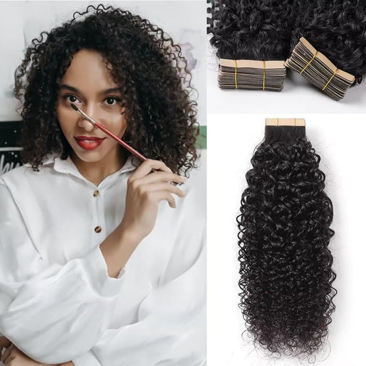 12" Kinky Curly Tape in Hair Extensions Tape in Hair Extensions Human Hair Tape in Hair Extensions Human Hair Kinky Curly Tape in Extensions 40Pcs 60g 