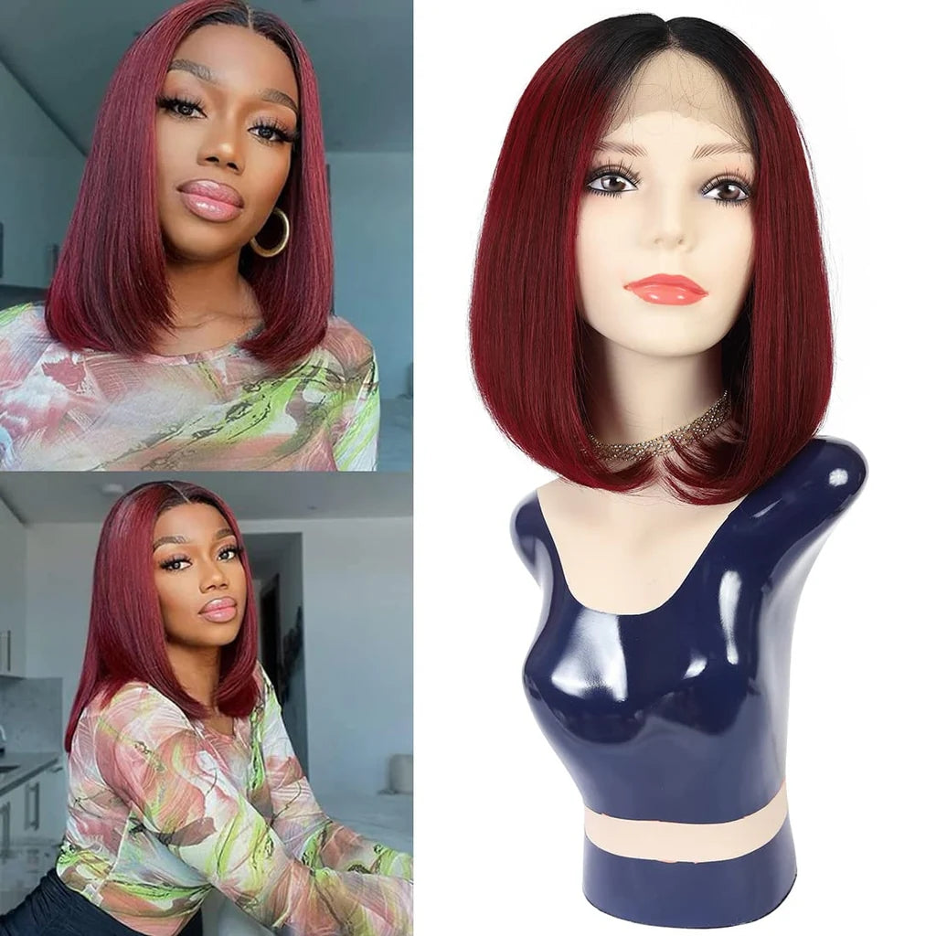 12" Blissource Human Hair Wigs Short Bob Wigs Human Hair 150% Density Lace Front Wigs Short Bob Wigs Brazilian Virgin Human Hair Middle Part Lace Frontal Wigs 12 Inch