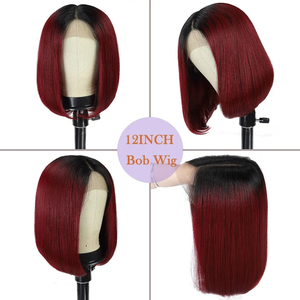 12" Blissource Human Hair Wigs Short Bob Wigs Human Hair 150% Density Lace Front Wigs Short Bob Wigs Brazilian Virgin Human Hair Middle Part Lace Frontal Wigs 12 Inch