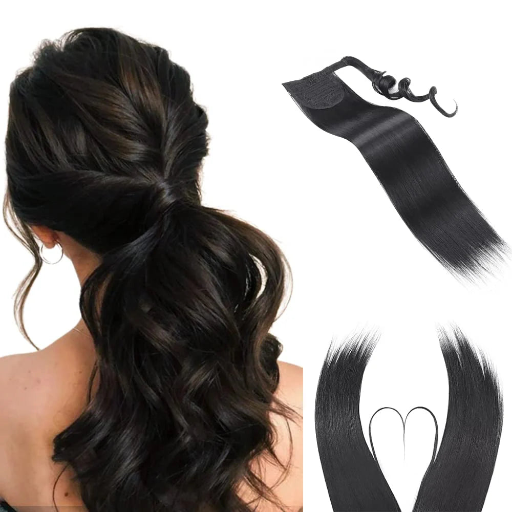 23" Ponytail Extension Wrap Around Long Straight Clip in Ponytail Hair Extensions for Women Hairpiece 23"-Straight