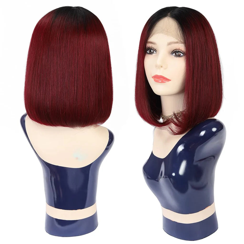 12" Blissource Human Hair Wigs Short Bob Wigs Human Hair 150% Density Lace Front Wigs Short Bob Wigs Brazilian Virgin Human Hair Middle Part Lace Frontal Wigs 12 Inch