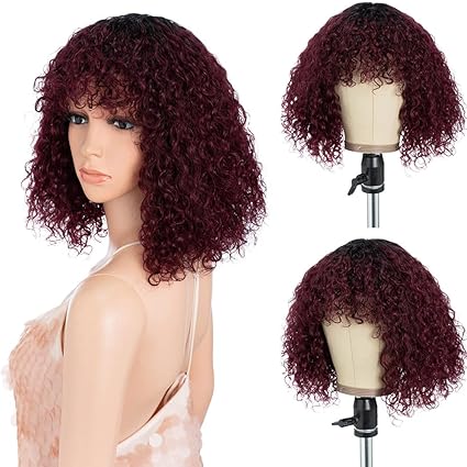 Style Icon Human Hair Wig Bob Wig Afro Wigs Short Curly Wigs, Wig With Bangs (12 inches, TT2/27)