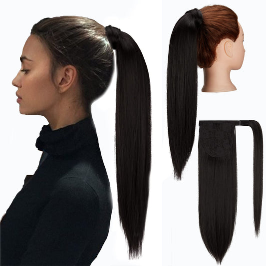 20" Ponytail Extension Wrap Around Ponytail Extension Long Ponytail Extension Straight Natural Black Clip Ponytail Extension 140 G/P Synthetic Hairpiece for Women Ladies - Natural Black, 2A