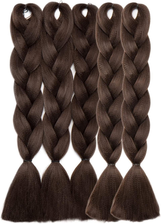Ombre Colors Braid Hair Afro Braiding Hair Extensions 24 Inch 4 Tone for Women Twist Crochet Braids 5 Bundle Dark Brown
