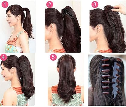 Long Short Claw Ponytail Hair Extensions One Piece Cute Clip in on Ponytail Jaw Claw on Straight Curly Hairpiece Brown Blonde Black Ombre 12" Curly Dark Black