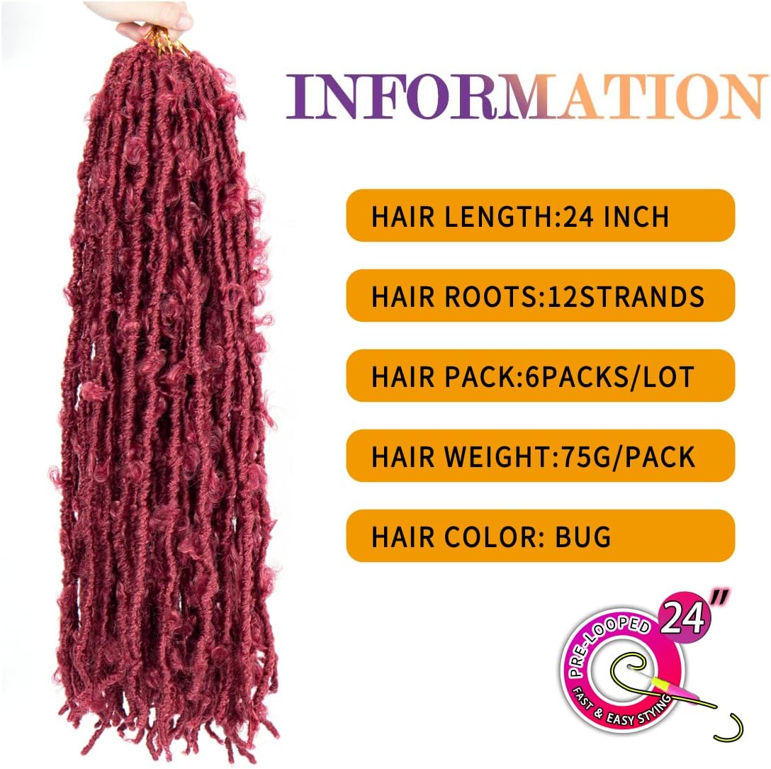 24 Inch Butterfly Locs Crochet Hair 6 Packs Long Faux Locs Crochet Braids Pre looped Distressed Butterfly Soft Locs Crochet Dreadlocks Synthetic Hair Extensions (24 Inch,BUG)