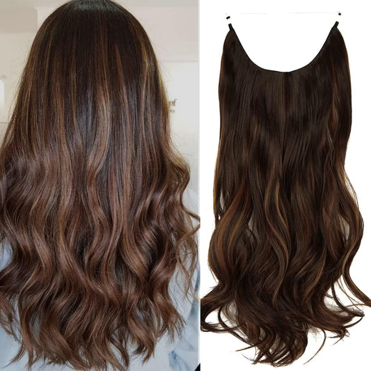 18" Secret Wire Hidden Hair Extension Long Wave Curly Hairpiece  No Clip - Various