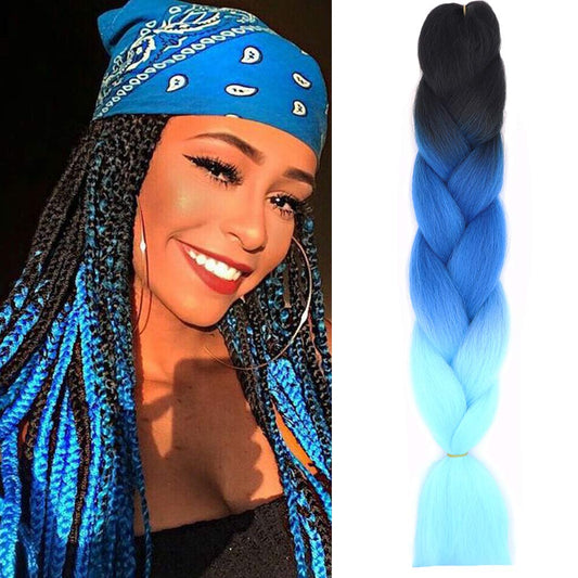 24" Braiding Hair Extension Jumbo Braids Synthetic Kanekalon  Afro Box Braid Heat Resistant (Black, Sapphire & Sky blue)